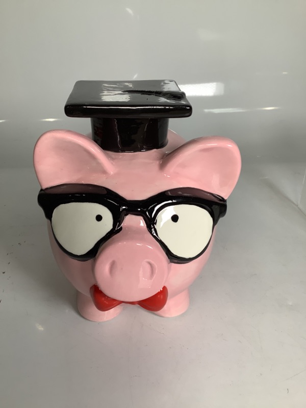 Photo 1 of PIGGY GRADUATION BANK WITH GLASSES AND RED BOW NEW 