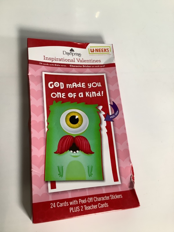 Photo 1 of DAYS INSPIRATIONAL VALENTINE'S 24 CARDS WITH BIBLE VERSE CHARACTER STICKER  ON EACH CARD NEW 