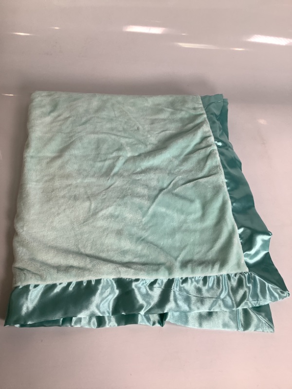 Photo 2 of EVERGREEN SOFT PLUSH BABY BLANKET AQUA WITH SATIN EDGE POLYESTER 30 X30 INCHES 