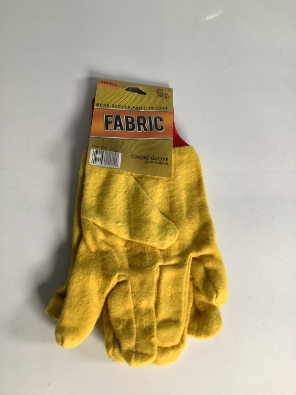 Photo 1 of WORK GLOVES BUILT TO LAST FABRIC CHORE GLOVE MULTI PURPOSE COLOR YELLOW AND RED SIZE SMALL  NEW