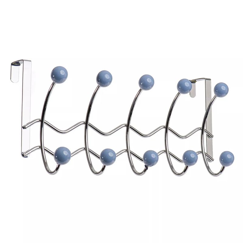 Photo 1 of OVER THE DOOR METAL CHROME FINISH 10 HOOK WITH PERIWINKLE PORCELAIN BALL HOOKS COLOR LIGHT BLUE NEW