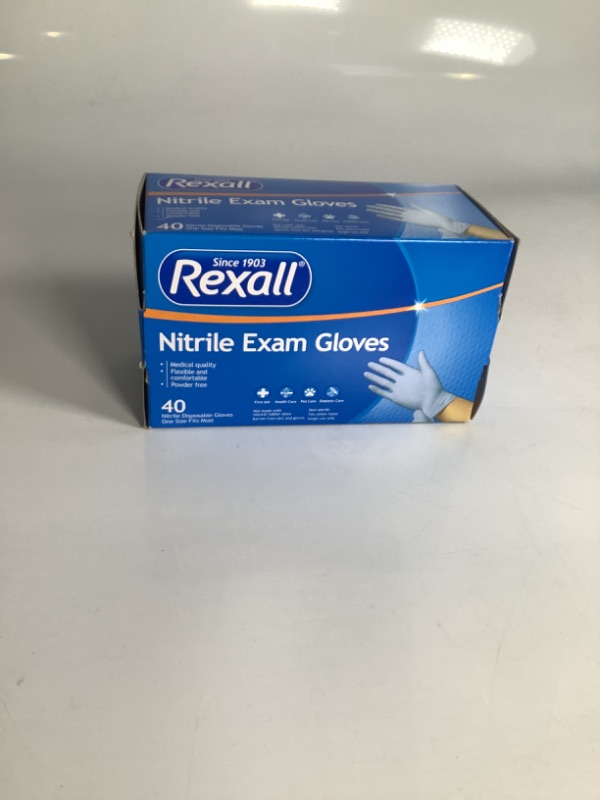Photo 1 of REXALL NITRILE EXAM GLOVES ONE SIZE FITS MOST COLOR BLUE NEW
