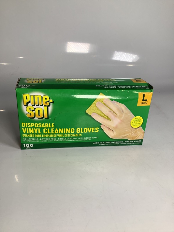 Photo 1 of DISPOSABLE VINYL CLEANING GLOVES 100 COUNT SOFT FLEXIBLE AND EASY FIT GREAT FOR DISHES , CLEANING PET CARE AND MORE SIZE LARGE NEW