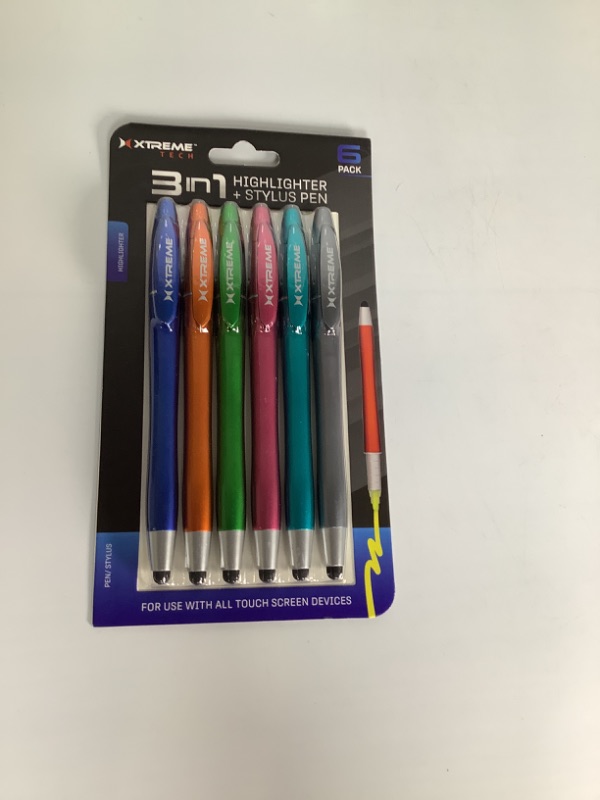 Photo 1 of EXREME TECH 3 IN 1 HIGHLIGHTER PLUS STYLUS PEN DIFFRENT COLORS 6 PACK NEW 