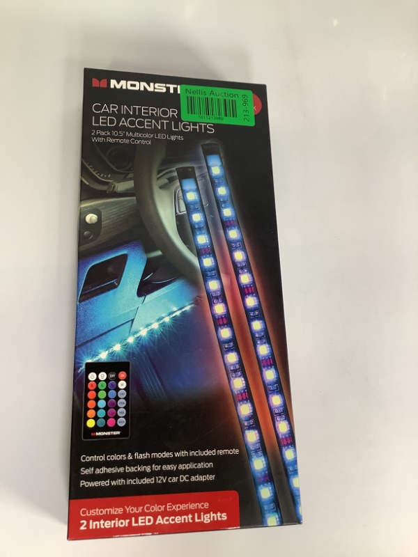 Photo 1 of MONSTER CAR INTERIOR LED ACCENT LIGHTS 2 PIECE CONTROLL COLORS AND FLASH MODES WITH INCLUDED REMOTE NEW