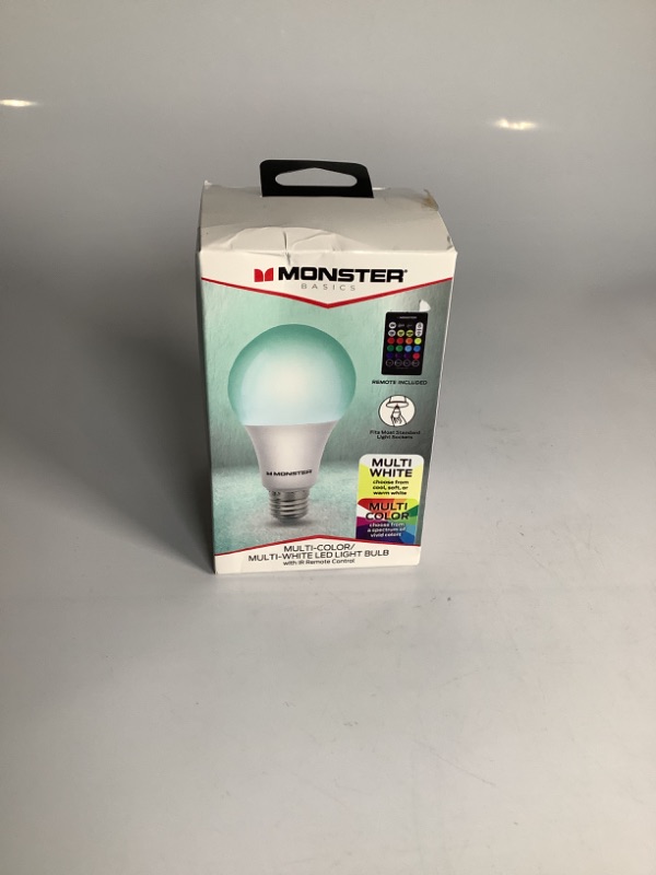 Photo 1 of MONSTER BASICS MULTI COLORS / MULTI WHITE LED LIGHT BULB WITH IR REMOTE CONTROL REMOTE INCLUDED NEW
