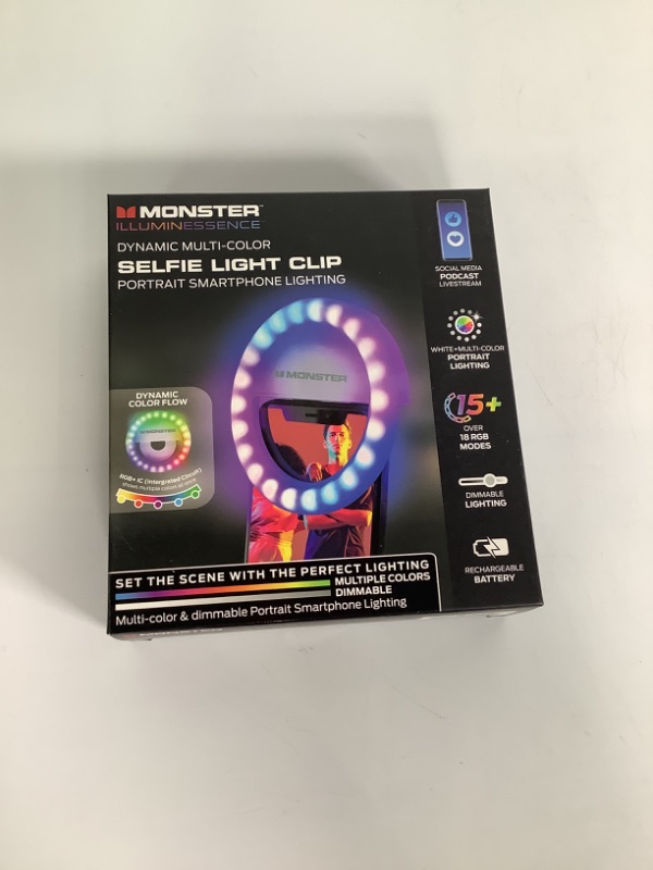 Photo 1 of MONSTER ILLUMIN ESSENCE DYNMAIC MULTI COLOR SELFIE LIGHT CLIP PORTRAIT SMARTPHONE LIGHTING DYNAMIC COLOR FLOW NEW