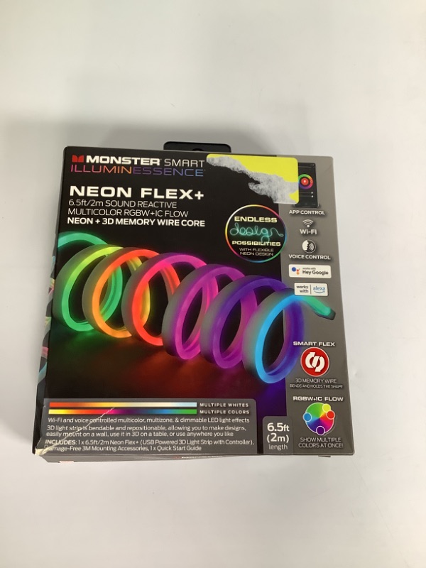 Photo 1 of MONSTER SMART ILLUMIN ESSENCE NEON FLEX PLUS 6.5FT SOUND REACTIVE MULTICOLOR RGBW NEW