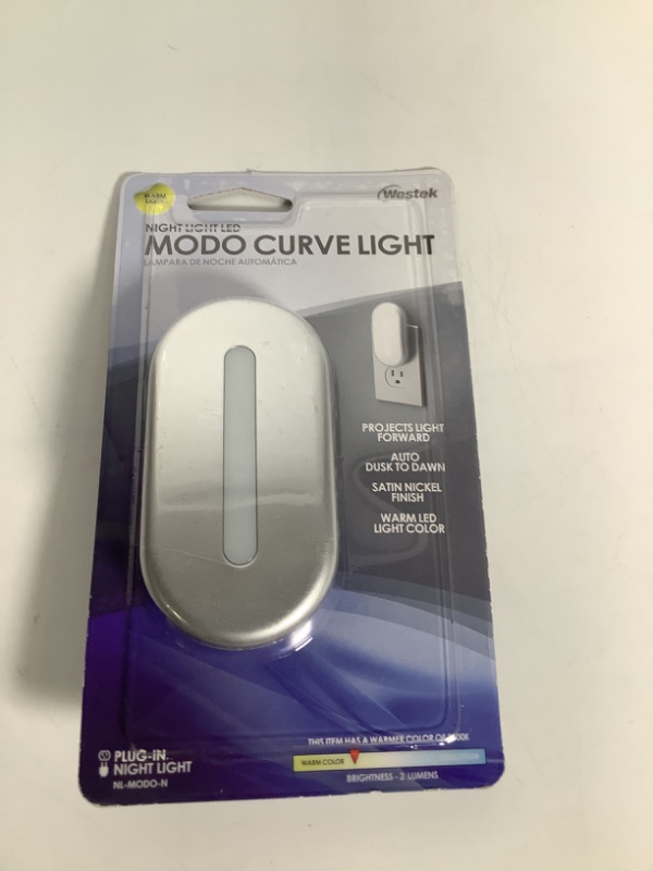 Photo 2 of NIGHT LIGHT LED MODO CURVE LIGHT PROJECT LIGHT FORWARD AUTO DUSK TO DAWN , SATIN NICKEL FINISH AND WARM LED LIGHT COLOR NEW