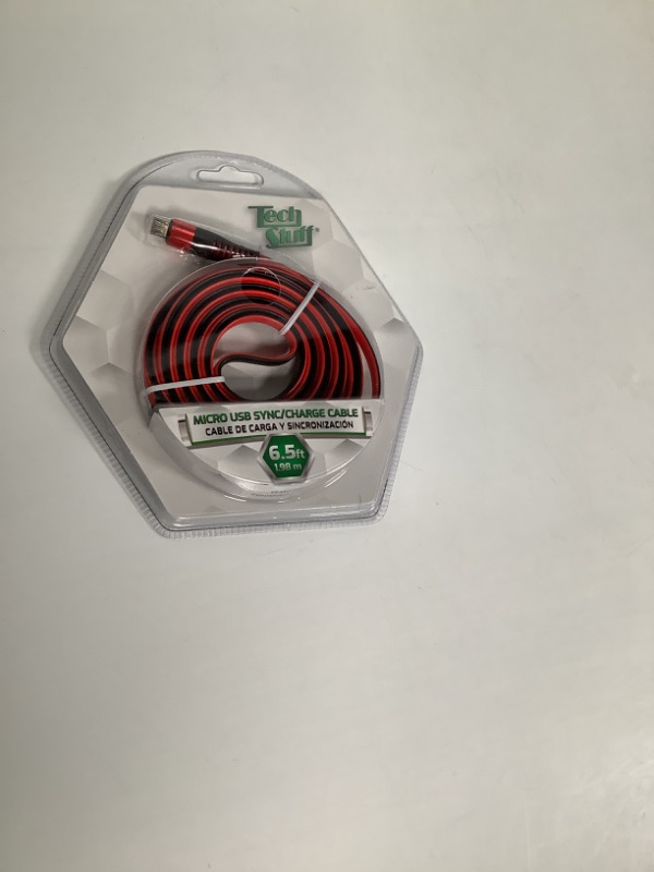Photo 1 of TECH STUFF MICRO USB SYNC/ CHARGE CABLE 6.5 FT COLOR RED AND WHITE NEW