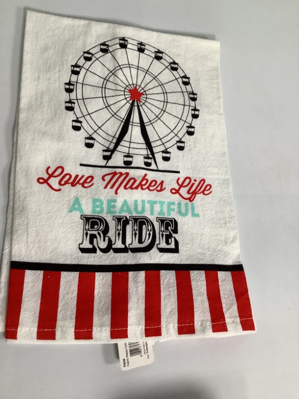 Photo 1 of FABRIC TOWEL ' LOVE MAKES LIFE A BEAUTIFUL RIDE ' NEW