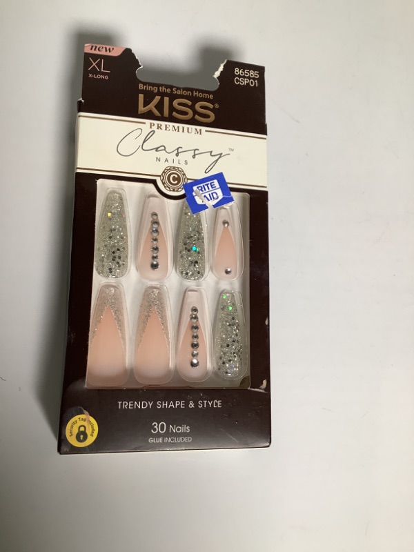 Photo 2 of KISS Premium Classy Fake Nails French Manicure Set with Jeweled Rhinestone Nail Art Accents, 'Sophisticated', 30 Glue-On Nails NEW