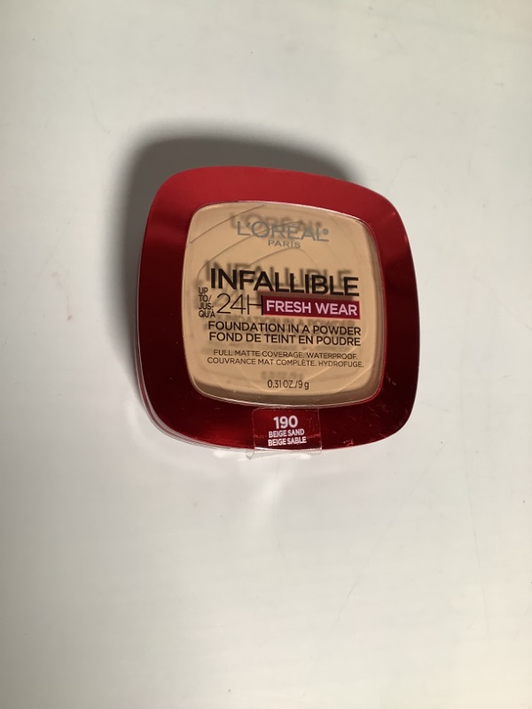 Photo 2 of L'Oréal Paris Makeup Infallible Fresh Wear Foundation in a Powder, Up to 24H Wear, Waterproof, Beige Sand, 0.31 oz. 190 Beige Sand new