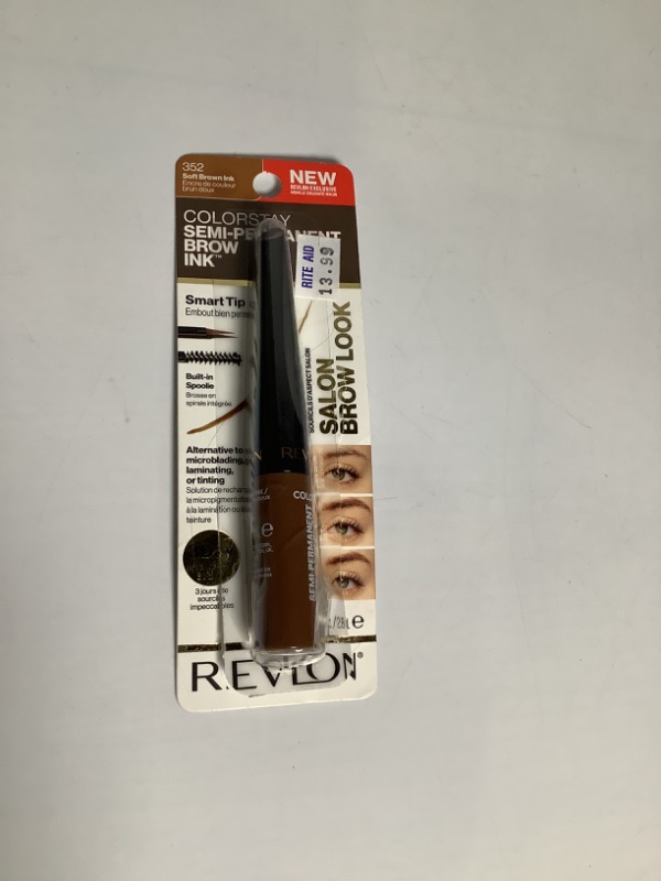 Photo 2 of Revlon Color Stay 5-in-1 Semi-Permanent Brow Ink with Spolia Brush, Waterproof, Transfer-proof, Smudge-proof, Easy to Remove Eyebrow Makeup, 352 Soft Brown Ink, 0.09 Fl oz. 1 Count (Pack of 1) 352 Soft Brown Ink NEW