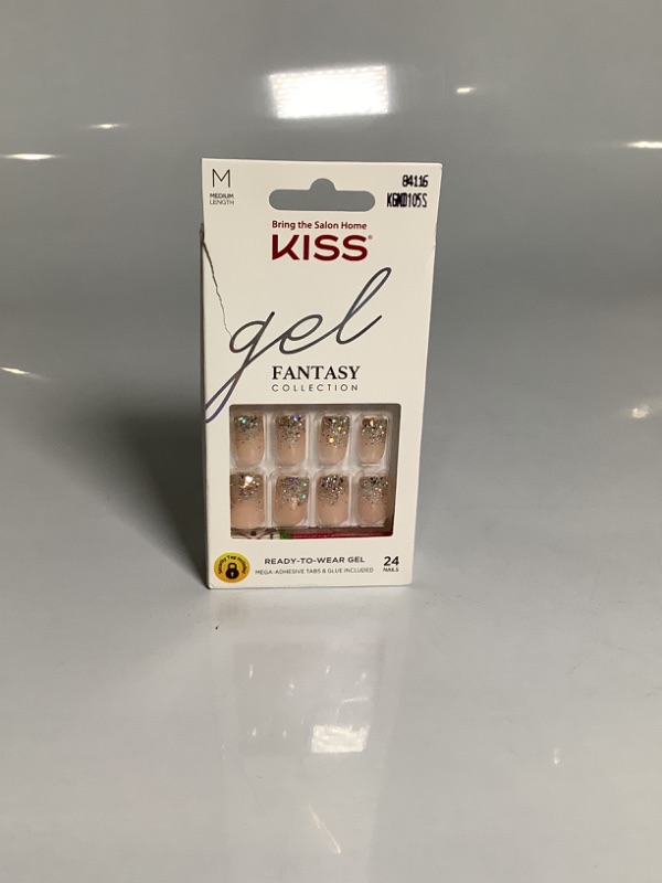 Photo 2 of KISS Gel Fantasy Ready-to-Wear Press-On/Glue-On Gel Nails, Style “I Feel You”, Medium Length Gel Nail Kit with 24 Mega Adhesive Tabs, Pink Gel Glue, Manicure Stick, Mini File, and 24 Fake Nails NEW