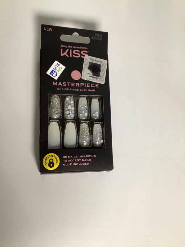 Photo 2 of KISS Masterpiece One-Of-A-Kind Luxe Mani, Long Length, Premium Acrylic Fake Nails, Style “No.1”, with Pink Gel Nail Glue, Manicure Stick, Mini File, & 30 False Nails Including 12 Accent Nails NEW