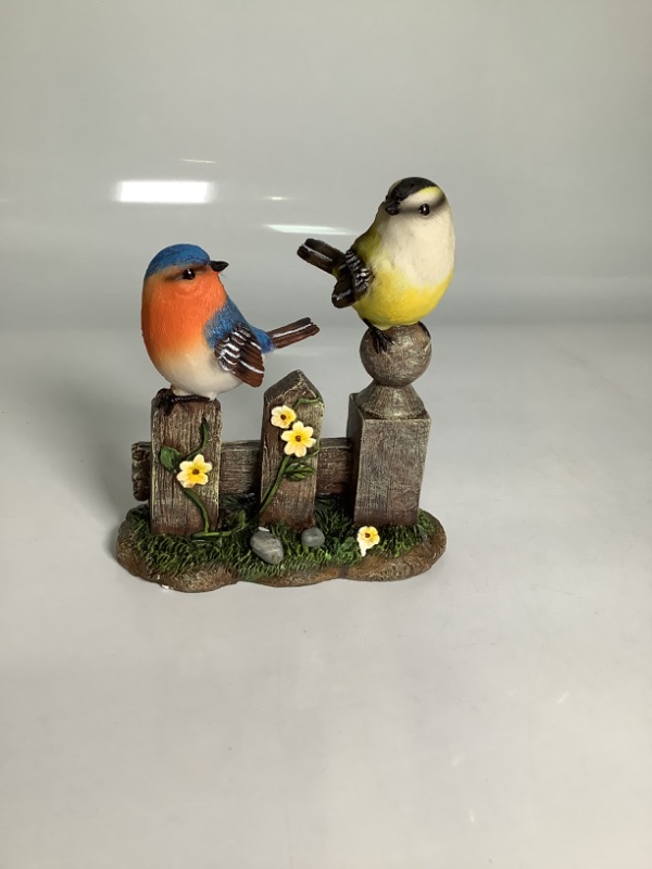 Photo 2 of 7.5" Brown and Red Spring Birds on a Fence Tabletop Figurine new
