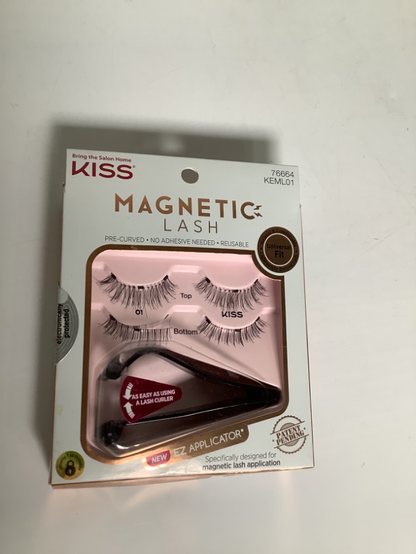 Photo 2 of KISS Magnetic Lash 01, Synthetic False Eyelashes with Magnets Under and Over Your Upper Lashes, No Glue Needed, Lightweight, Reusable, Contact Lens Friendly, Cruelty Free, with Lash Applicator, 1 Pair NEW