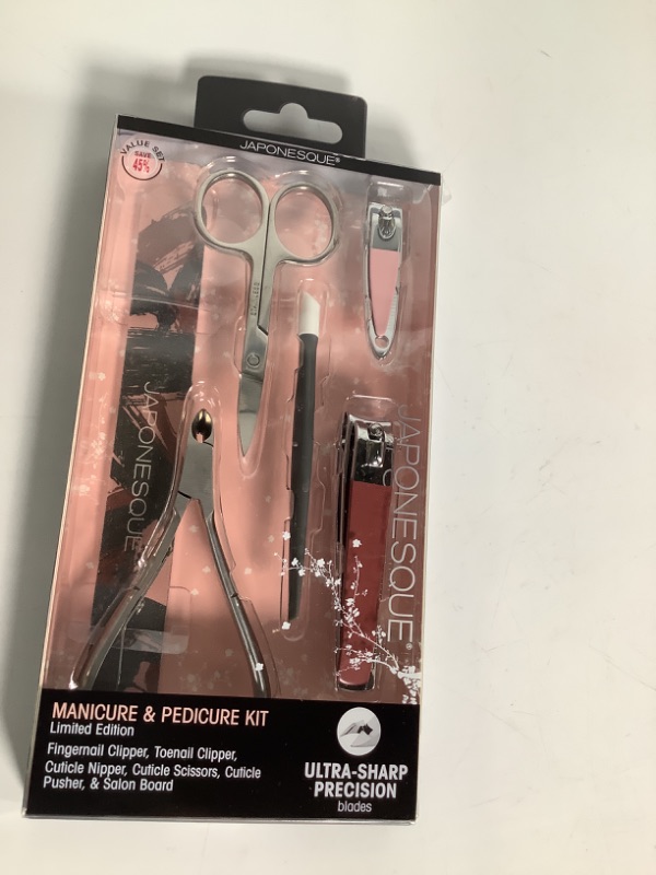 Photo 3 of JAPONESQUE Limited Edition Manicure & Pedicure Kit, Includes - Fingernail Clipper, Toenail Clipper, Cuticle Nipper, Cuticle Scissors, Cuticle Pusher, & Salon Board new