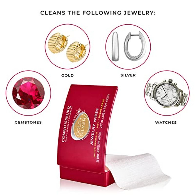 Photo 2 of CONNOISSEURS MAKES JEWERLY SPARKLE GOLD PLUS SILVER JEWELRY WIPES QUICK SPARKLE DRY, DISPOSABLE 25 DRY JEWELRY WIPES 2.87 INCHES X 3.62 INCHES NEW 