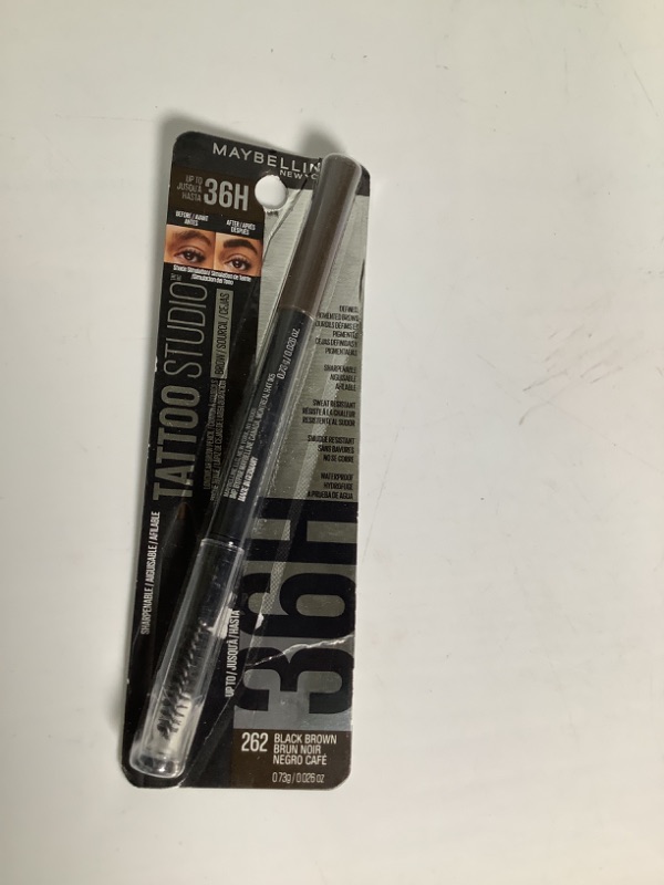 Photo 2 of Maybelline Tattoo Studio Waterproof Eyebrow Pencil, Sharpen able, Longwear, Long Lasting Eyebrow Pencil, Defined Brows, Pigment Brow Pencil, Black Brown, 1 Count NEW 