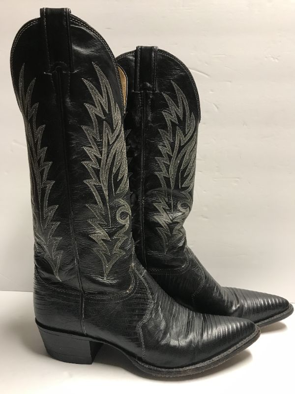 Photo 1 of JUSTIN BLACK LEATHER COWBOY BOOTS WOMENS SIZE 7.5