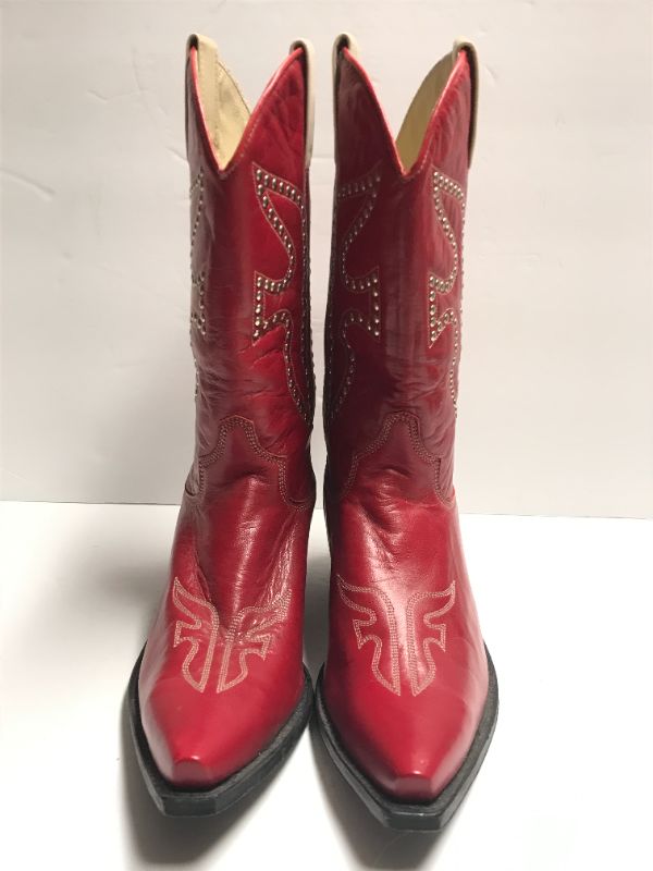 Photo 2 of NOS FRYE VINTAGE DAISY DUKE RED LEATHER COWBOY BOOTS WOMENS SIZE 8