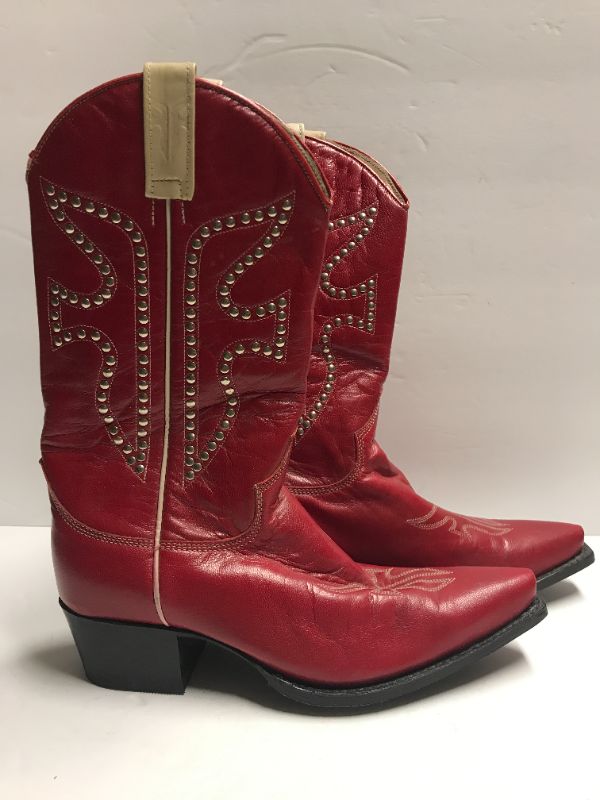 Photo 1 of NOS FRYE VINTAGE DAISY DUKE RED LEATHER COWBOY BOOTS WOMENS SIZE 8