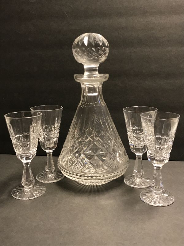 Photo 1 of WATERFORD CRYSTAL DECANTER W STOPPER & 4 GLASSES FROM MACYS 34st in 1978