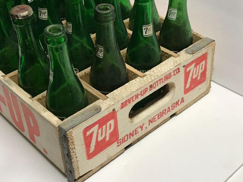 Photo 3 of VINTAGE WOODEN SEVEN-UP CRATE - SIDNEY NEBRASKA W/ BOTTLES