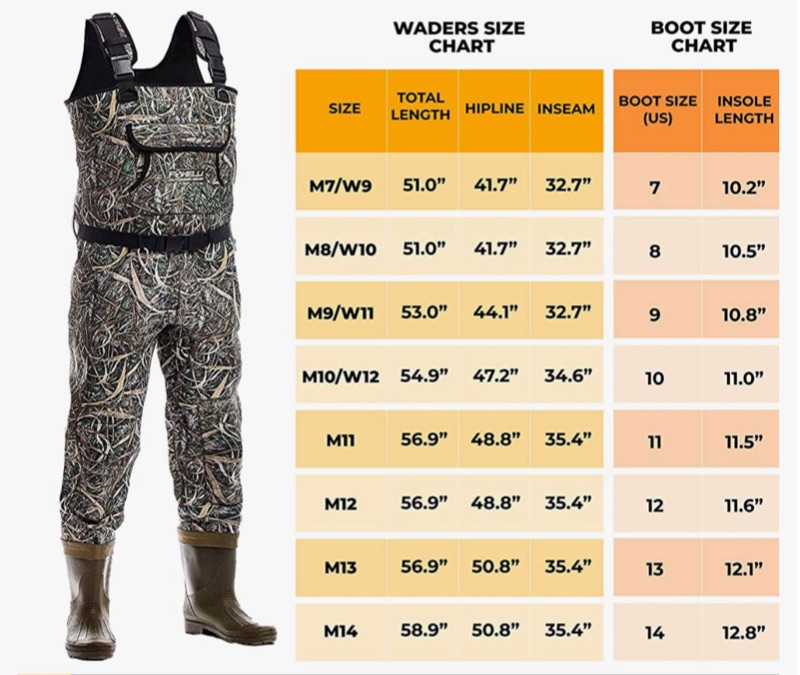 Photo 4 of FOXELLI CHEST WADERS CAMO NEOPRENE HUNTING & FISHING WADERS FOR MEN & WOMAN WITH BOOTS - SIZE 14