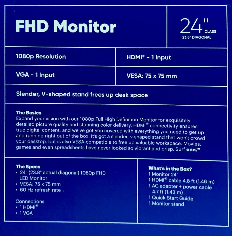 Photo 1 of SURF ONN 24” FHD MONITOR