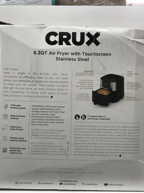 Photo 3 of CRUX 6.3QT AIR FRYER WITH TOUCHSCREEN STAINLESS STEEL