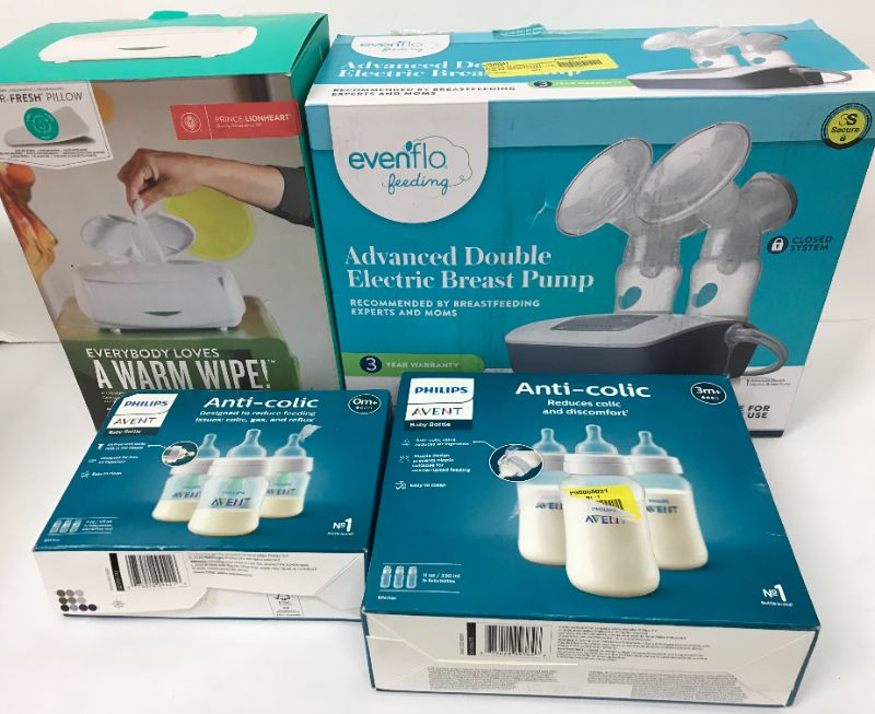 Photo 1 of EVENFLO ADVANCED DOUBLE ELECTRIC BREAST PUMP , WIPE WARMER  & PHILIPS ANTI-COLIC BOTTLES