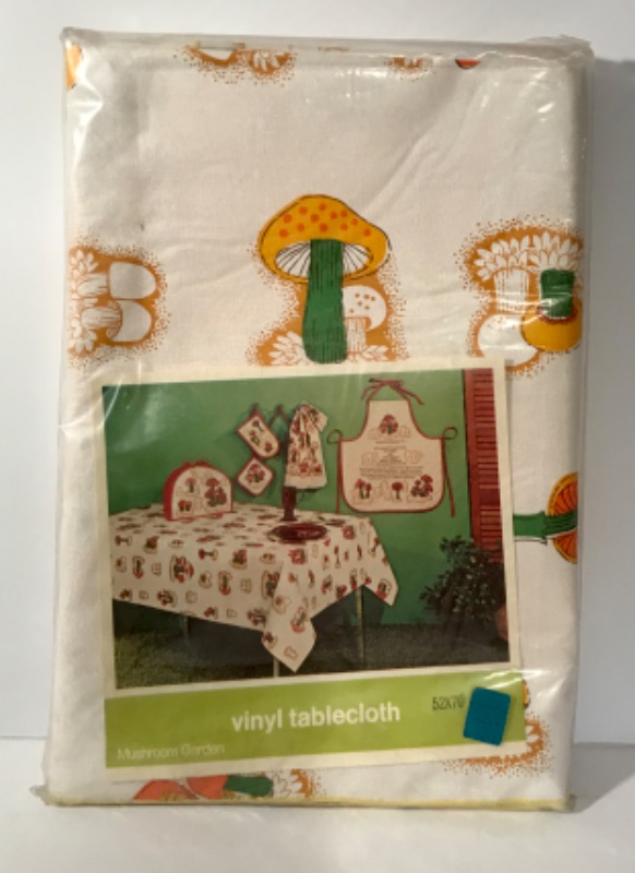 Photo 1 of VINTAGE VINYL MUSHROOM TABLE CLOTH
NOS - 52”X70”
MUSHROOM STRING ART
WALL DECOR