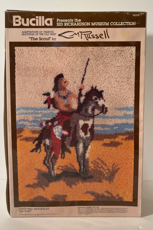 Photo 1 of NOS BUCILLA PRESENTS THE SID RICHARDSON MUSEUM COLLECTION- THE SCOUT BY CM RUSSELL LATCH WALL HANGING KIT