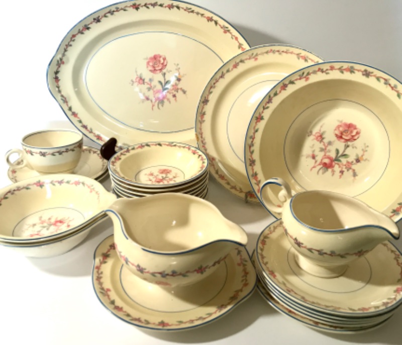 Photo 1 of ANTIQUE TAYLOR SMITH TAYLOR DISHES 
8 - CUSTARD BOWLS 
2- BOWLS 
2-SAUCERS 1-TEACUP 
1- DINNER PLATE 
2 - SERVING DISHES 
1 - CREAMER