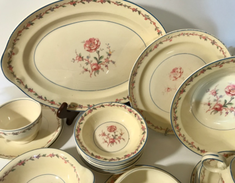 Photo 1 of ANTIQUE TAYLOR SMITH TAYLOR DISHES 
8 - CUSTARD BOWLS 
2- BOWLS 
2-SAUCERS 1-TEACUP 
1- DINNER PLATE 
2 - SERVING DISHES 
1 - CREAMER