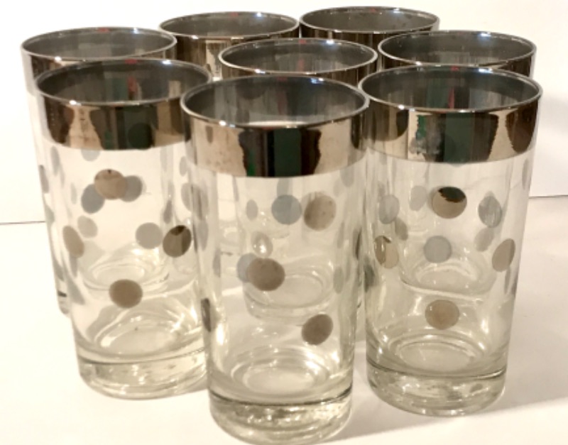 Photo 3 of 1950/60 DOROTHY THORPE DOT BARWARE GLASSES WITH SILVER OVERLAY- SET OF 8