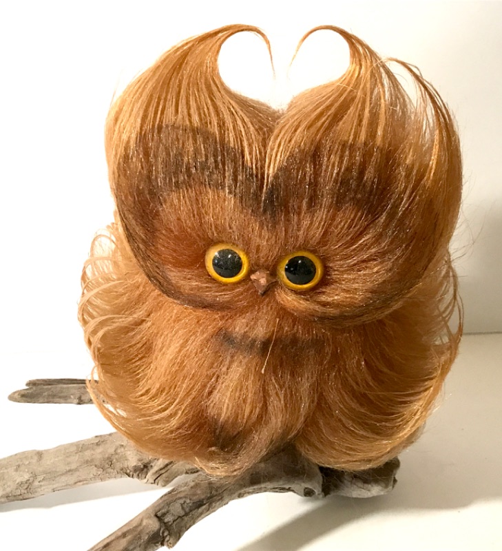 Photo 1 of VINTAGE 70'S WOOLY CRITTER STYLE FIBER ART OWL

