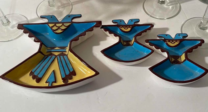 Photo 4 of NATIVE AMERICAN SERVING DISHES “CORIAN CUTTING BOARD, , ETCHED WINE GLASSES 