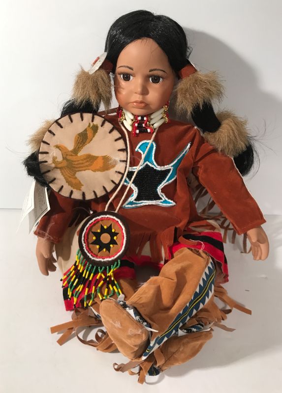 Photo 1 of DUCK HOUSE HEIRLOOM NATIVE AMERICAN DOLL
PORCELAIN COLLECTORS ITEM
H/15”