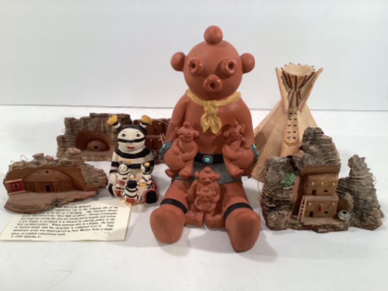 Photo 1 of VINTAGE NATIVE AMERICAN STORY TELLERS AND NAVAJO CARVED WOOD HOGANS 