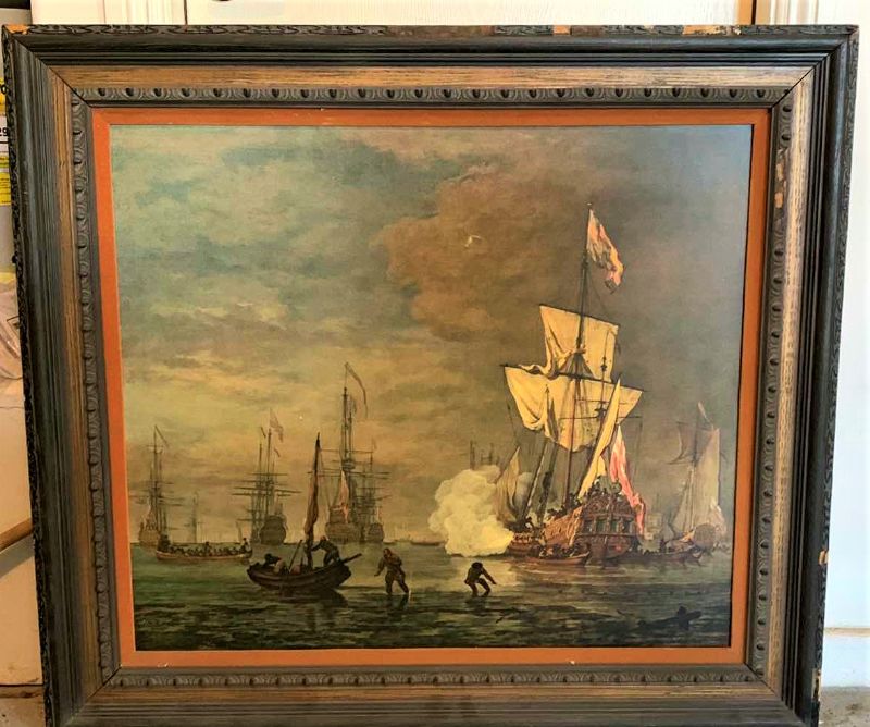 Photo 1 of VINTAGE ORNATE WOOD FRAMED SAILBOAT ARTWORK 43” x 39”