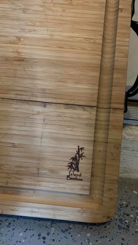 Photo 3 of 27” x 18” , 2 INCH THICK, ISLAND BAMBOO CUTTING BOARD W METAL HANDLES