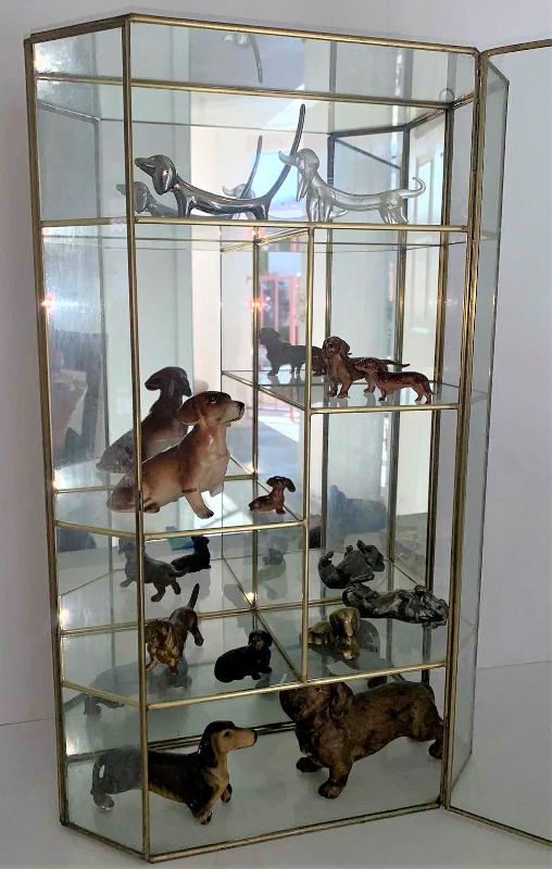 Photo 1 of 12 COLLECTIBLE DACHSHUNDS AND GLASS DISPLAY CABINET 13 x H20”