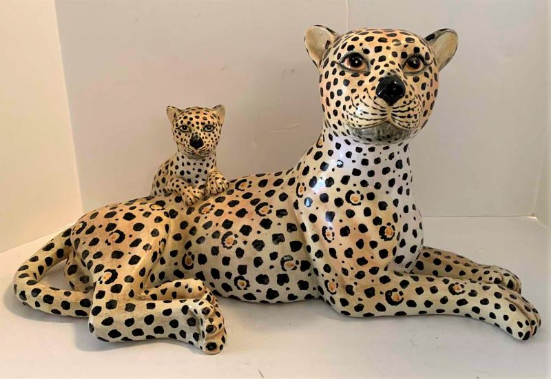 Photo 1 of ITALIAN CERAMIC LEOPARD WITH CUB 19” x H10”