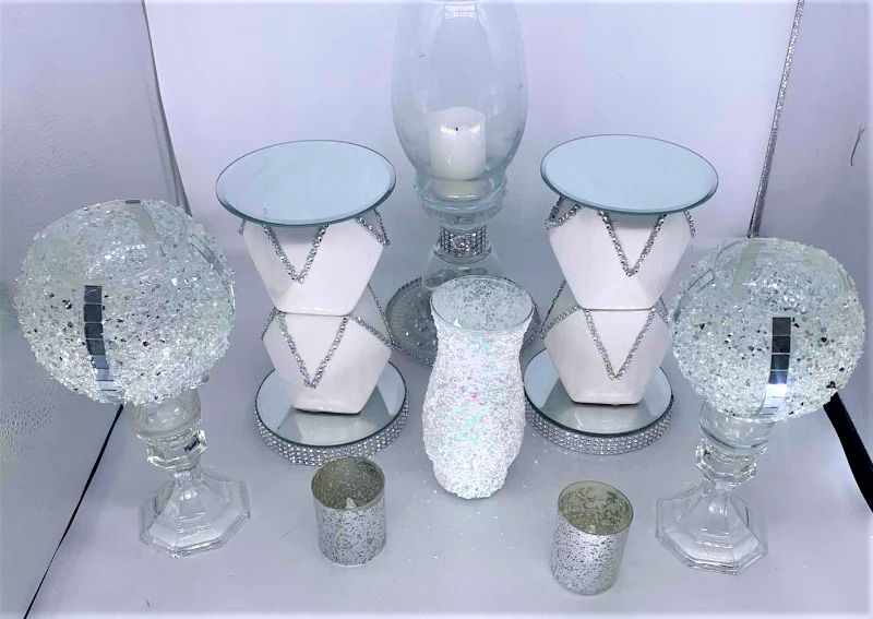 Photo 1 of 8 PIECE GLASS AND CRYSTAL CANDLE HOLDER ASSORTMENT