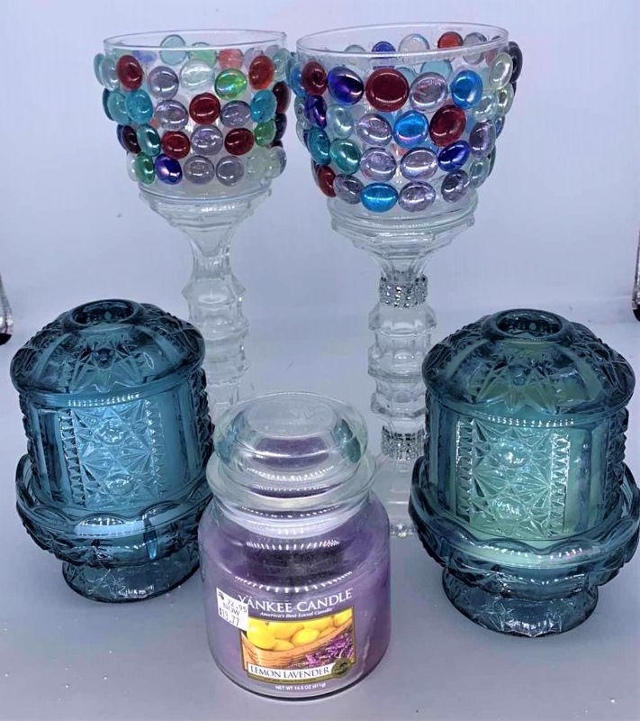Photo 1 of 5 PIECE GLASS AND CRYSTAL CANDLE HOLDER ASSORTMENT