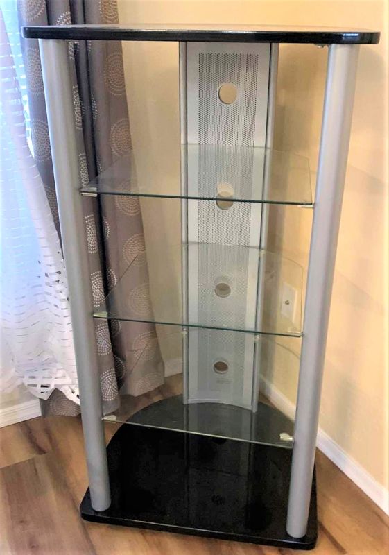 Photo 1 of BLACK SILVER AND GLASS OPEN SHELF DISPLAY UNIT 24” x 22” x H47”